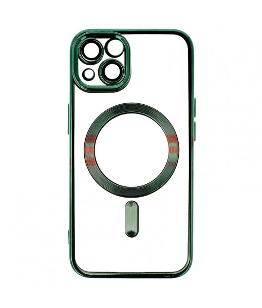 Husa iPhone 13, Premium MagSafe Electro, Spate Transparent, Rama Verde